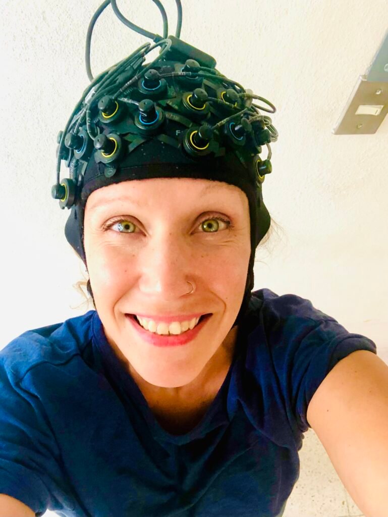 Dr. michelle goodrick with fNIRS Karmuka Yoga research